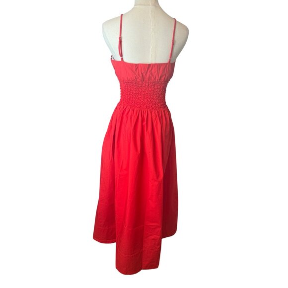 NWT Small Aster The Label  Red Smocked Midi Dress With Adjustable Straps - Picture 9 of 16
